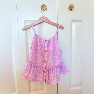 Girls 5T Tank Top- Gauze- Purple with white polk-a-dots and ruffled bottom